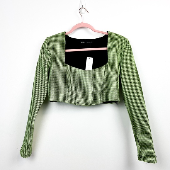 Zara Green and Black Checkered Crop Top - Picture 1 of 13